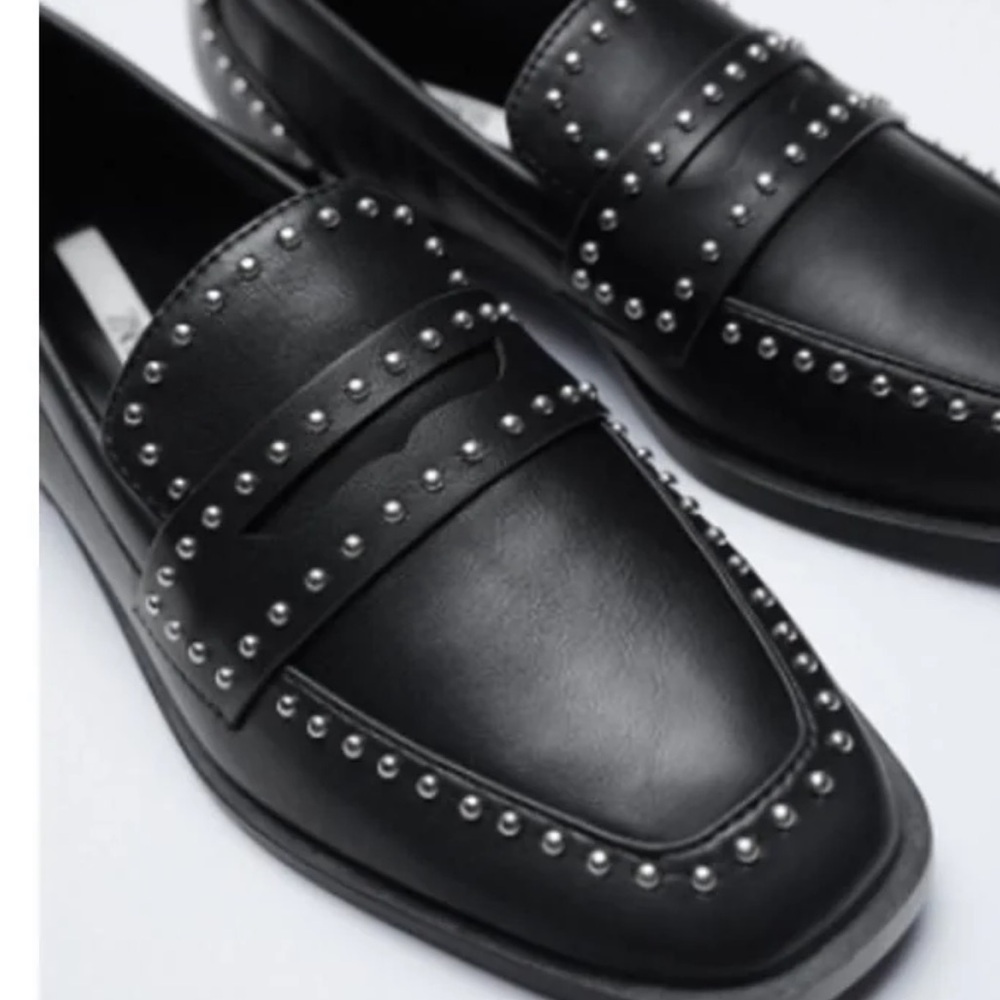 ZARA Loafers Black Studs Size 37  NICE